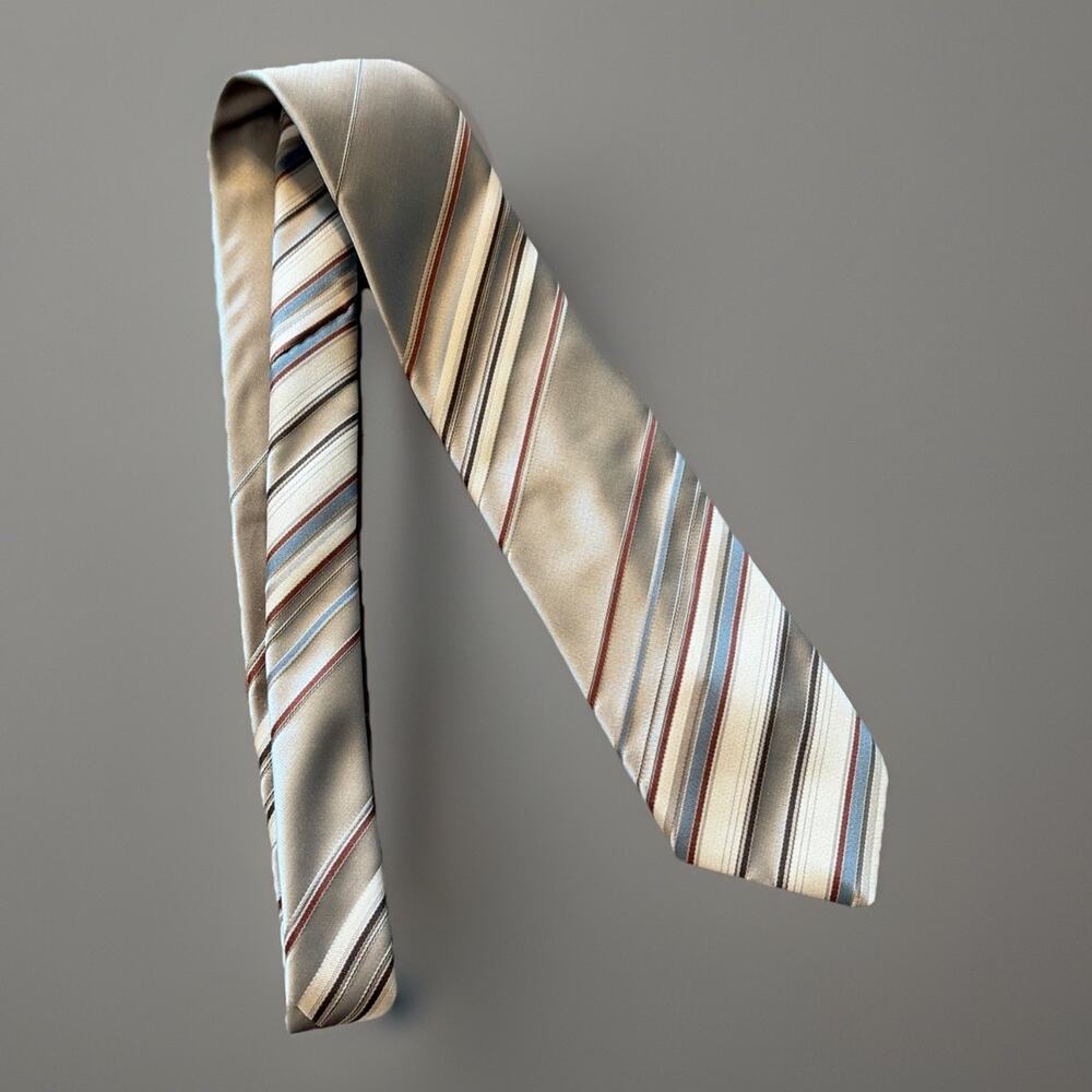 Christian Dior Tie Silk Brown Gold Silver Necktie Woven Skinny Vintage Rare